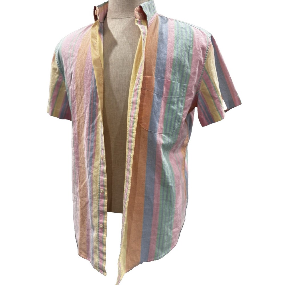 J. Crew Broken In Oxford Shirt Mens Large Striped Short Sleeve Button Up